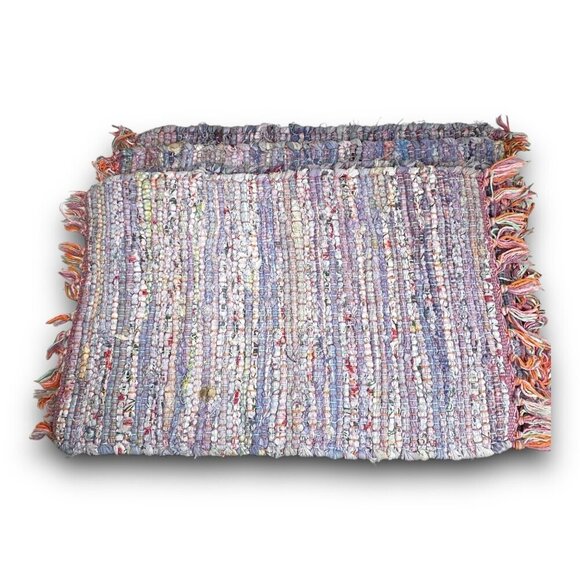 4 Vintage Handwoven Rag Rug Placemats Boho Style Cotton Set 19"x14" EUC Rustic - Picture 7 of 10